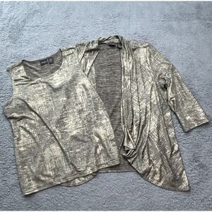 Chicos Travelers Outfit Sz Med/8 Cover-Up Jacket & Top Gold Made in USA Corpcore